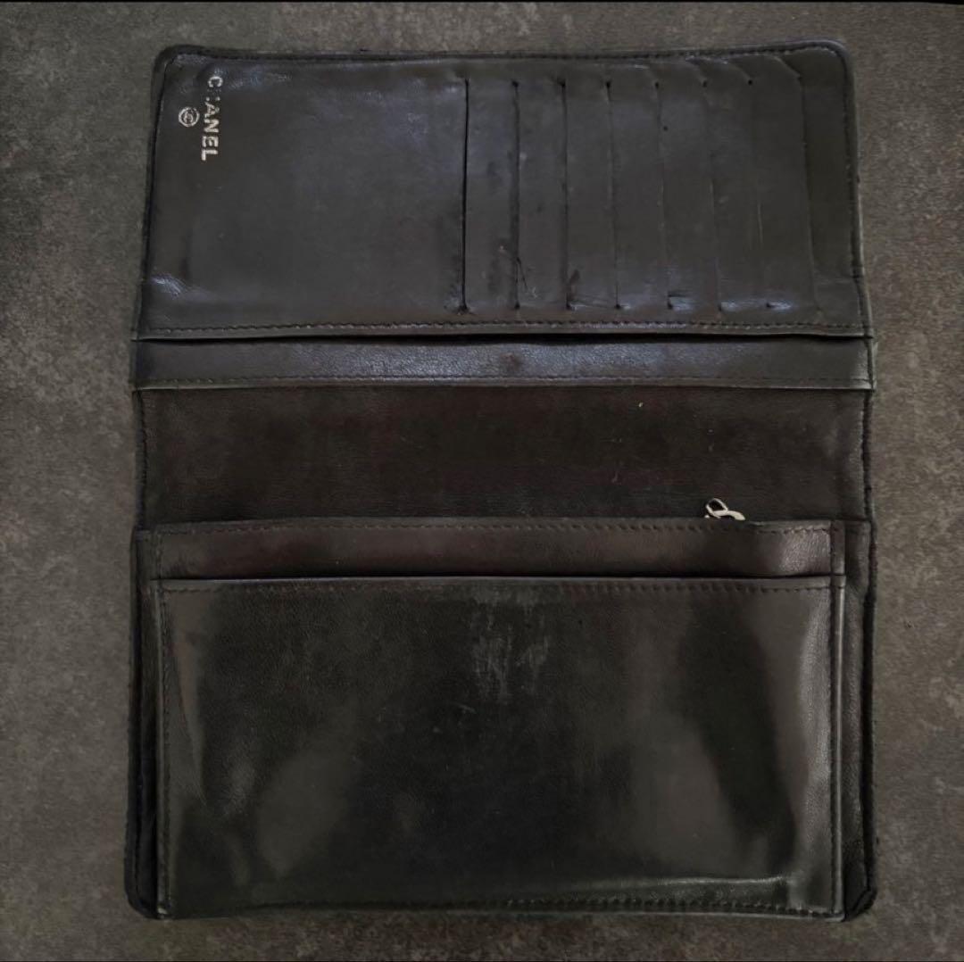 CHANEL ブラック レザー 長財布 二つ折り キルティング ココマーク