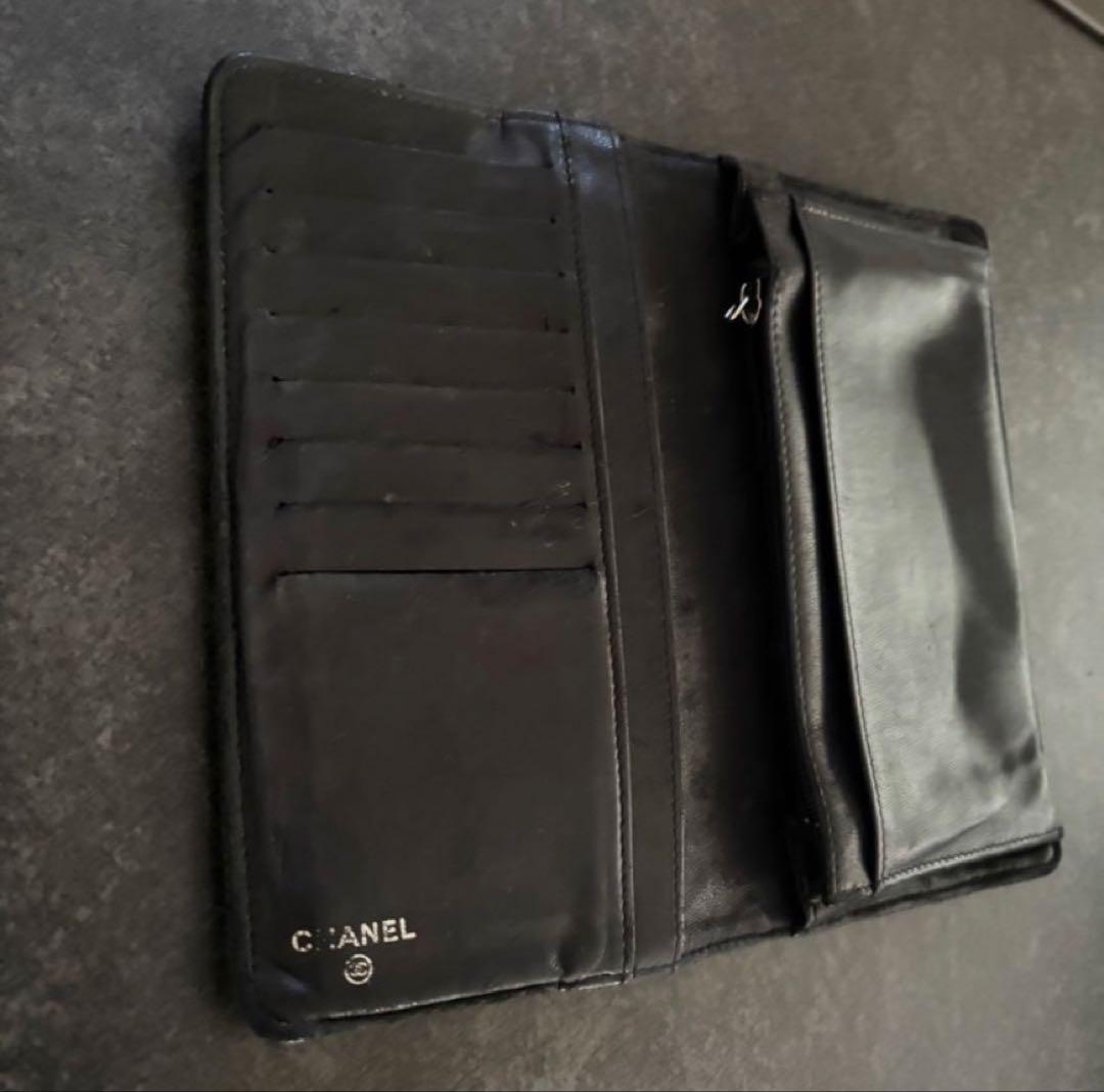 CHANEL ブラック レザー 長財布 二つ折り キルティング ココマーク