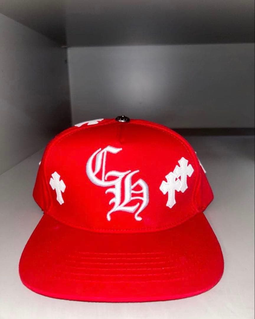 CH クロムハーツ 十字架刺繍 スナップバックキャップ レッド