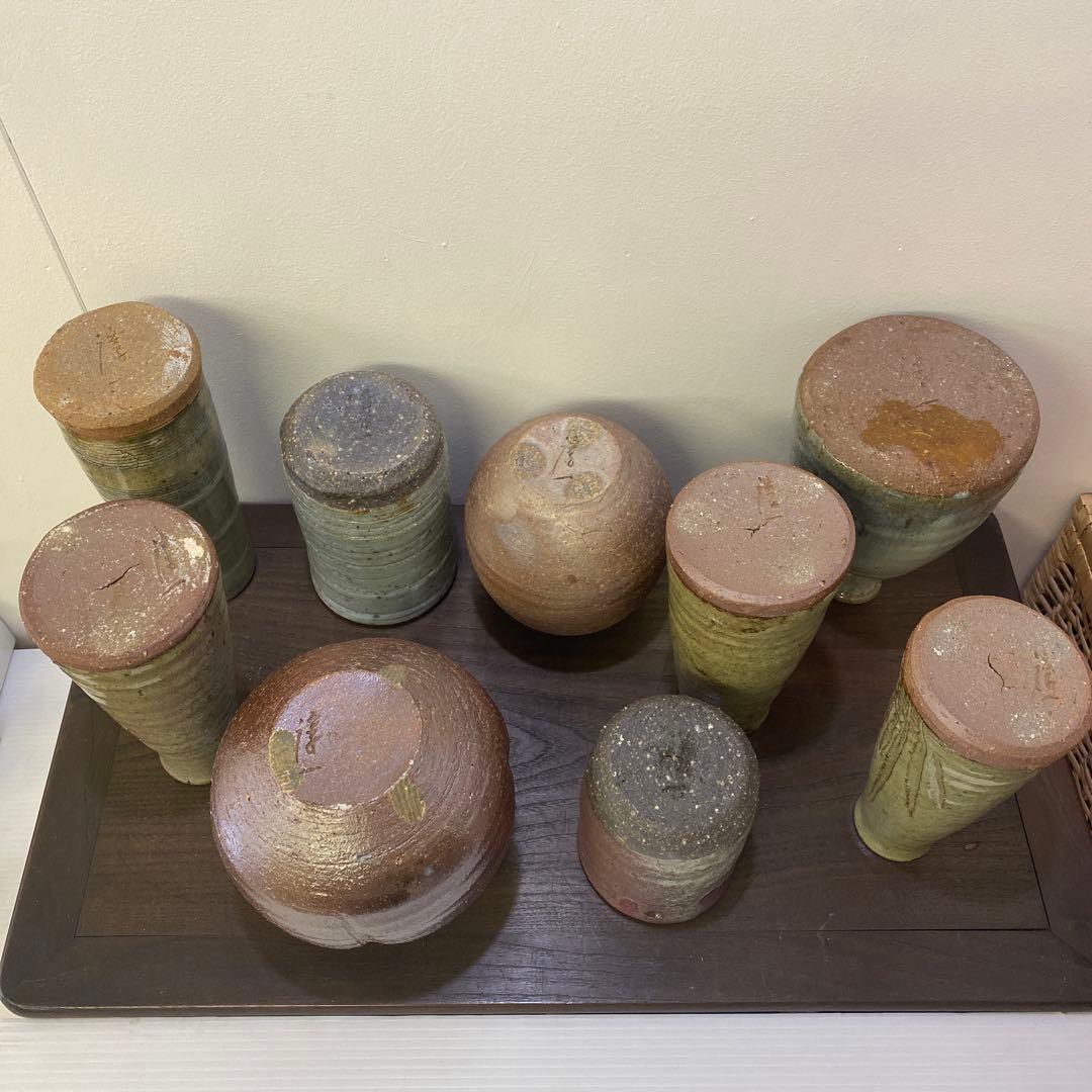 上野焼　花瓶　一輪差し　日本工芸会正会員、「高鶴淳一」氏作品 9点まとめ売り