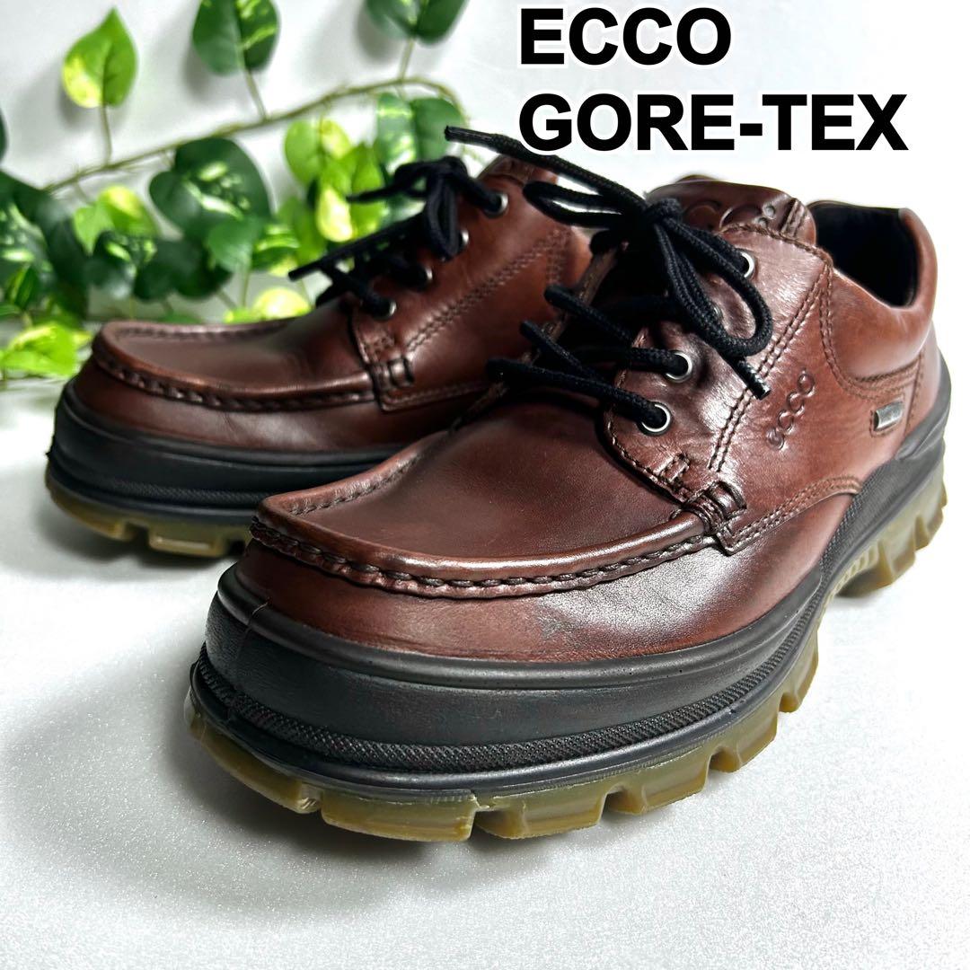 極美品 ECCO 日本製 ゴアテックス モックトゥシューズ ブラウン 防水 革靴