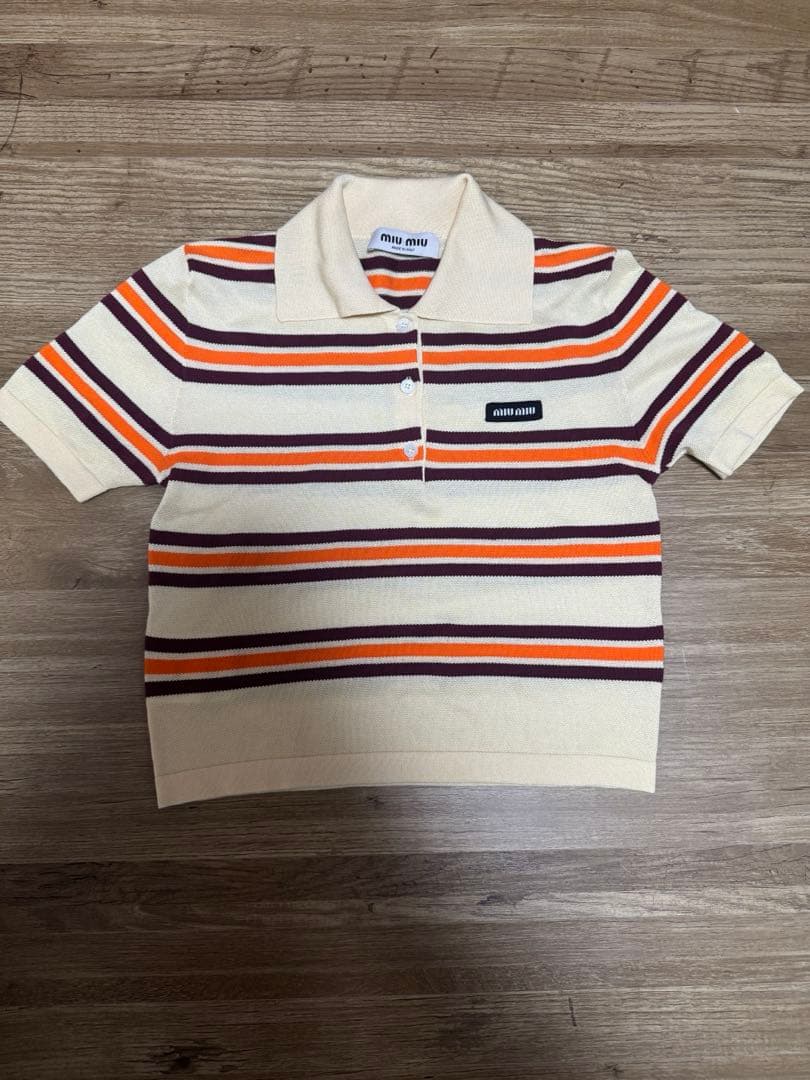MIU MIU ストライプ 半袖ポロシャツ