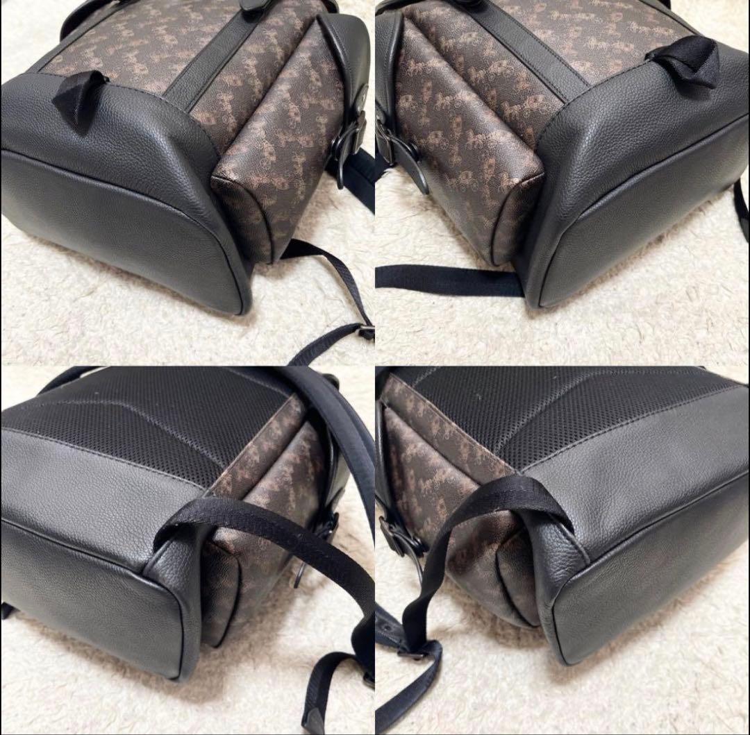 【美品/A4可】COACH 巾着　リュック　レザー　PVC　黒　馬車柄　ロゴ金具