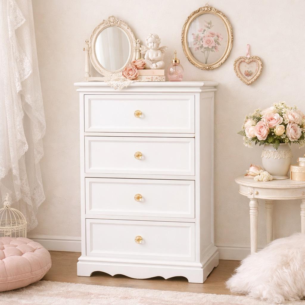 フォロー割【新品】フレンチカントリー風　チェスト クリスタル調取っ手　4段