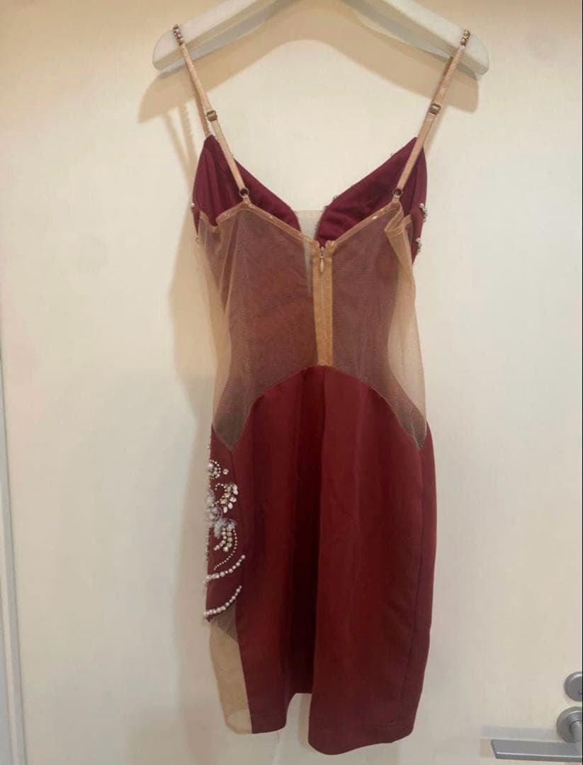 まりもり ワインレッド タイトフィットドレス