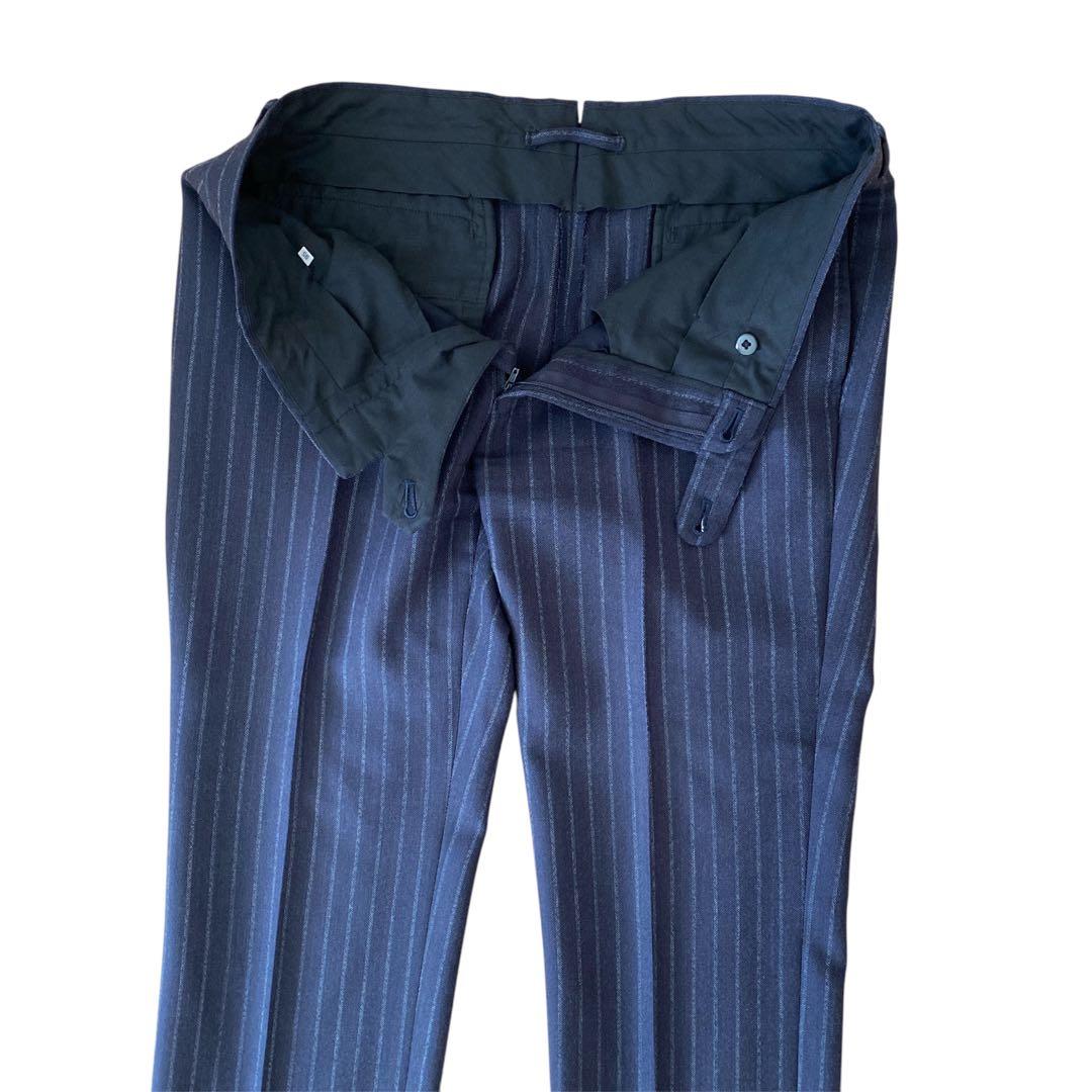 BEAMS F スーツ セットアップ ネイビー ウール チョークストライプ 95