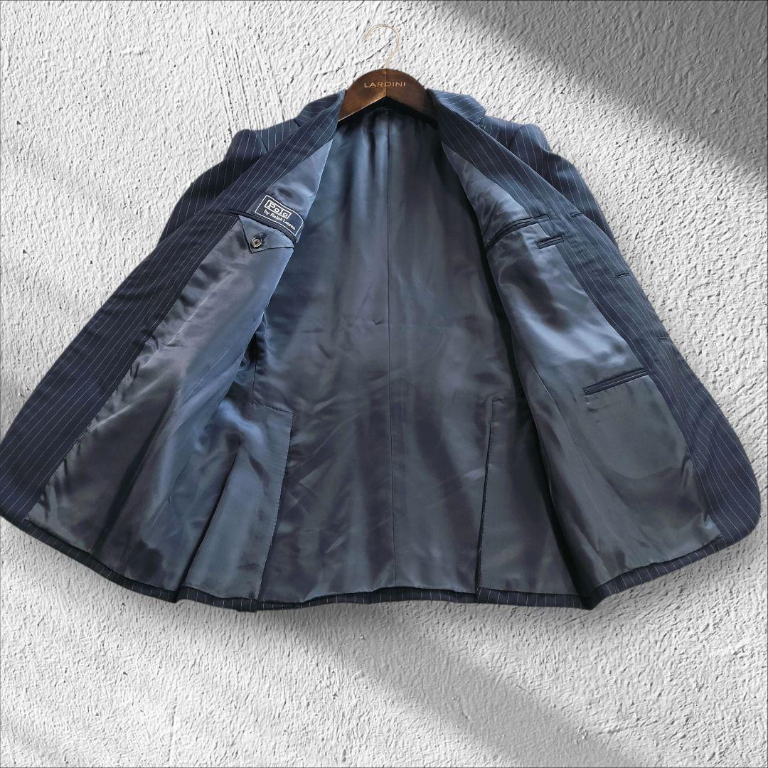 ②ポロラルフローレン ピンストライプ スーツ A5 ネイビー ブラック