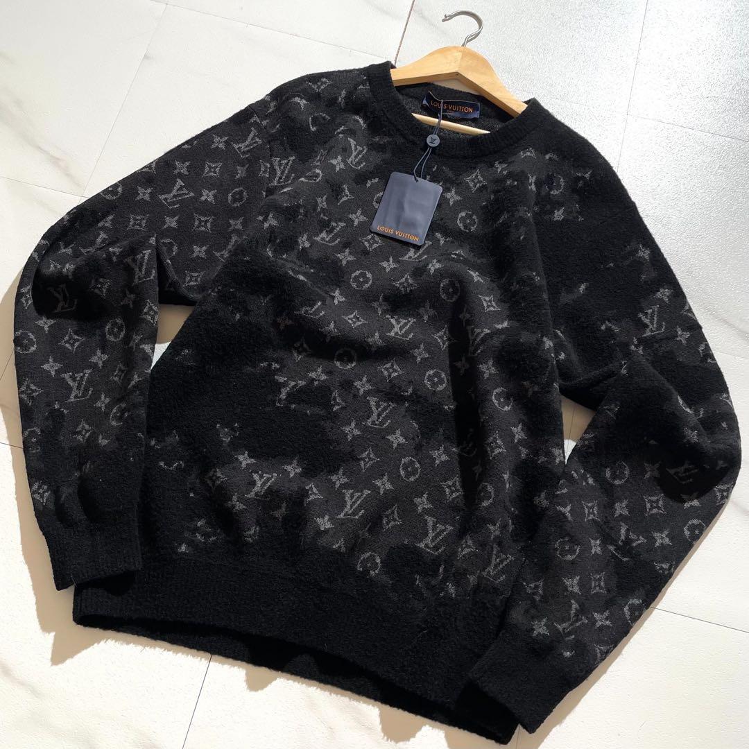 未使用美品 正規品 ルイ・ヴィトン ディストレストモノグラム 黒ニット XL