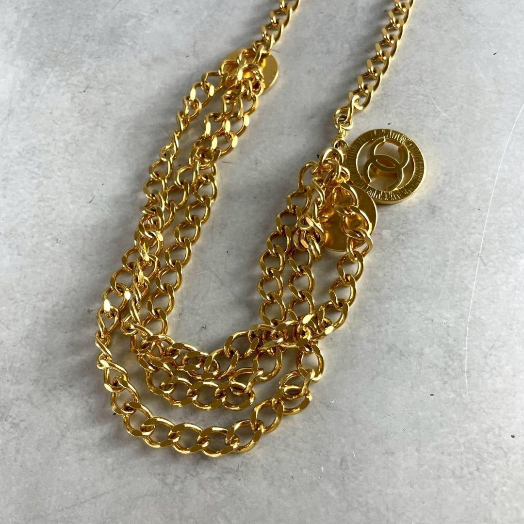 極美品　CHANEL シャネル　1984　ココマーク　3連　チェーンベルト　金色