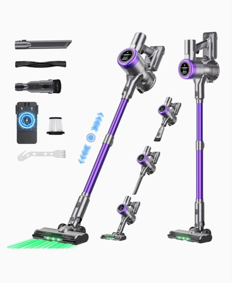 コードレス 掃除機 80KPa超強力吸引 65分連続稼働 自立式 サイクロン軽量