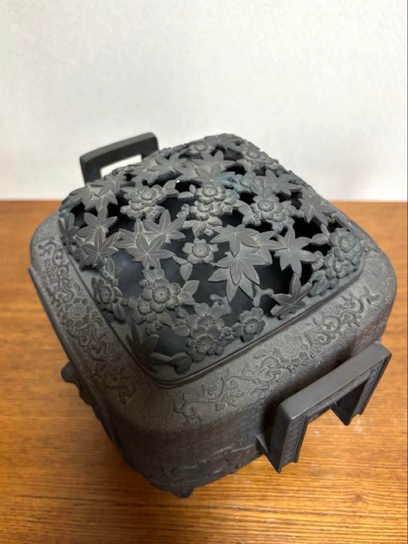 銅製　香炉　花器　透かし彫