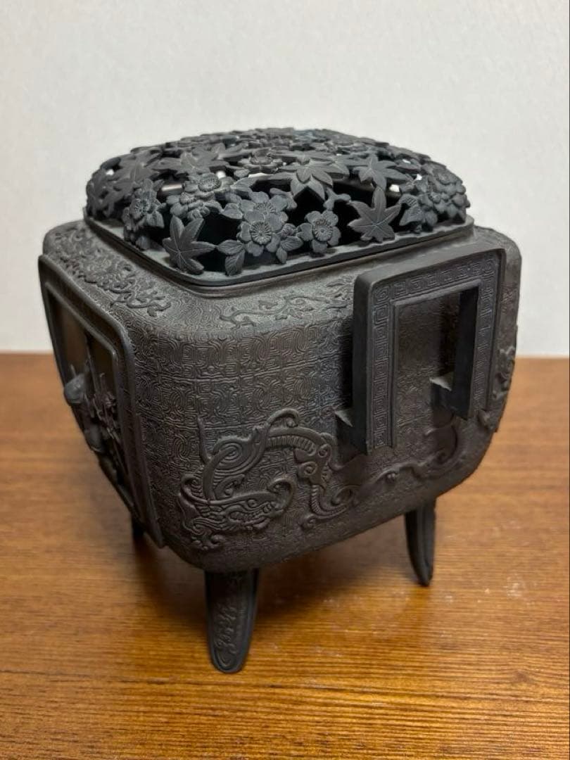 銅製　香炉　花器　透かし彫