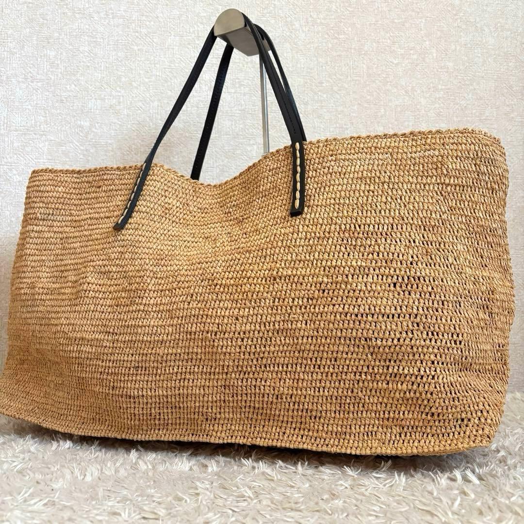 美品✨大容量✨サンアルシデ ラフィア トートバッグ カゴ ナチュラル レザー
