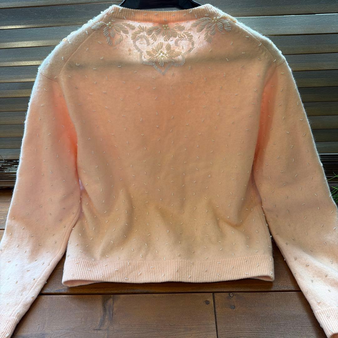 50s60s 香港製　ヴィンテージ ビーズ刺繍カーディガン　パール装飾　ニット