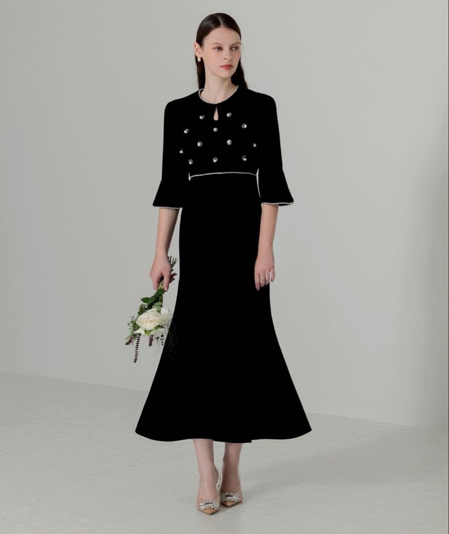 ベロアスリットマーメイドシルエットワンピース　結婚式　二次会　オケージョンドレス