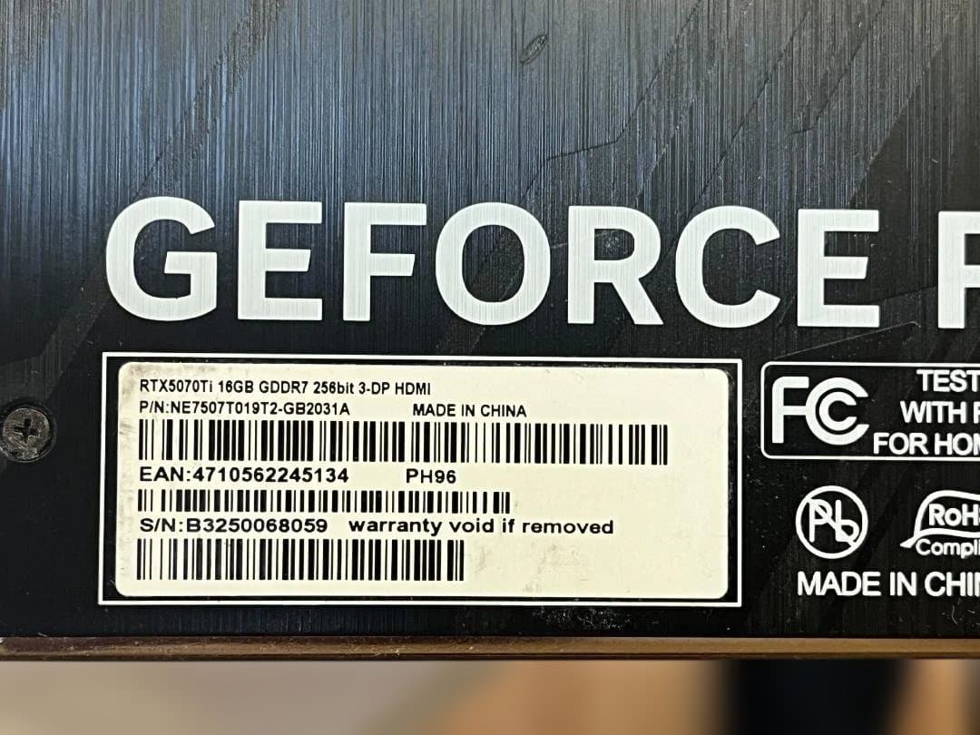 PALIT RTX 5070 Ti 16GB GDDR7 グラフィックボード