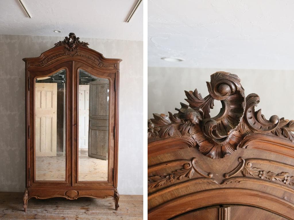 フランスアンティーク木製アルモワールキャビネット/ワードローブ食器棚75-237