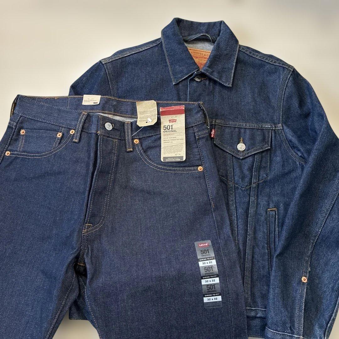 リーバイス 濃紺デニムセットアップ トラッカージャケット 501 リジッド