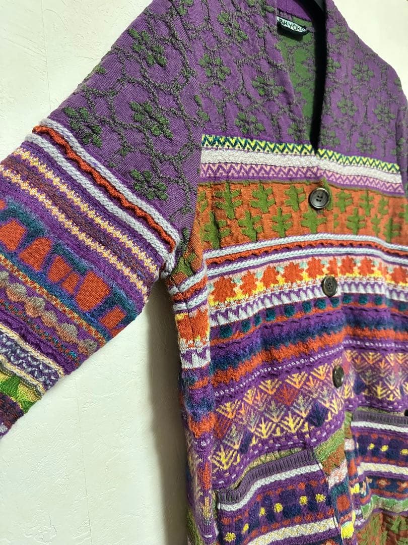 M&KYOKO ニットロングカーデイガン ジャカード柄