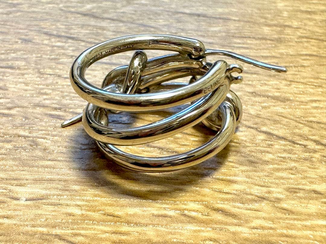 CELINE ノット ダブルフープ / ロジウムフィニッシュ ブラス