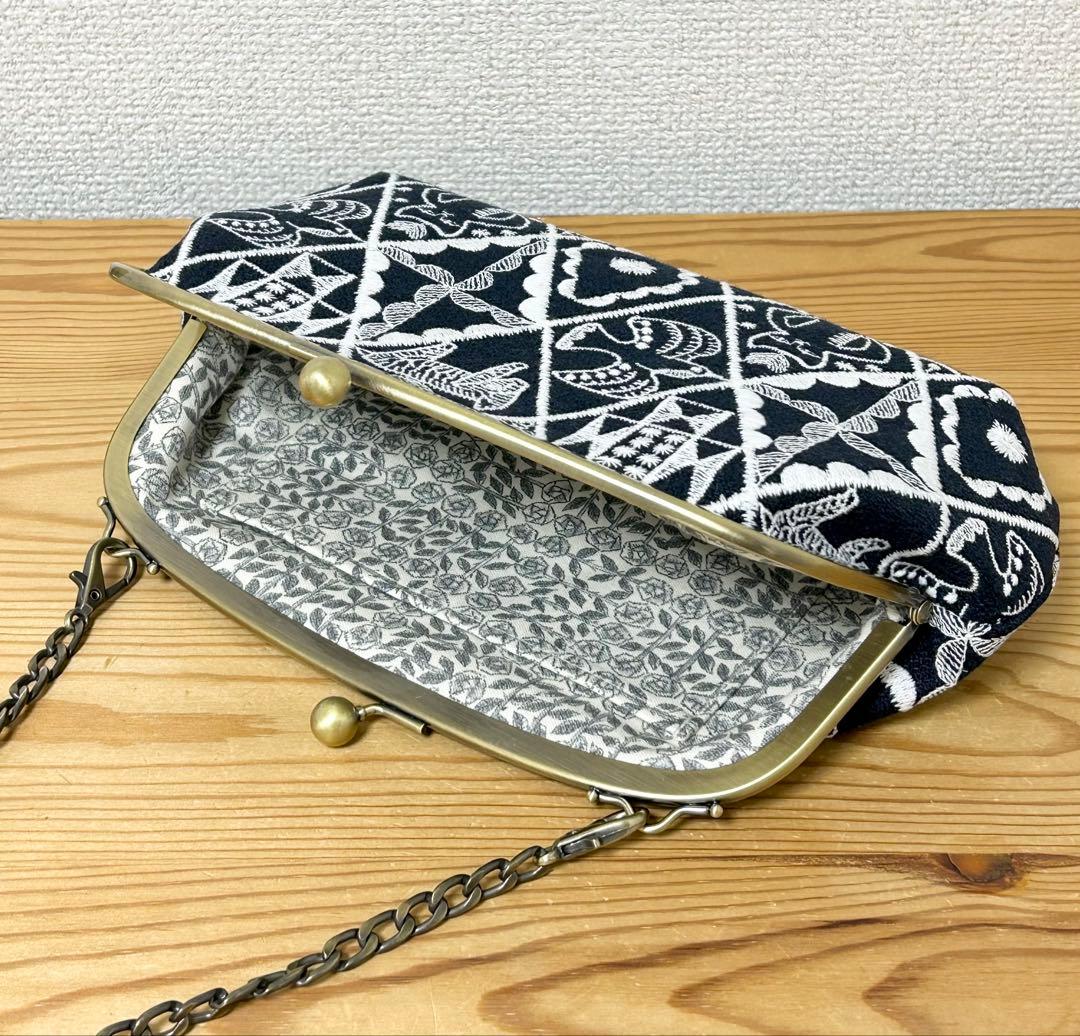 ハンドメイド がま口バッグ ポーチ symphony ネイビー ミナペルホネ