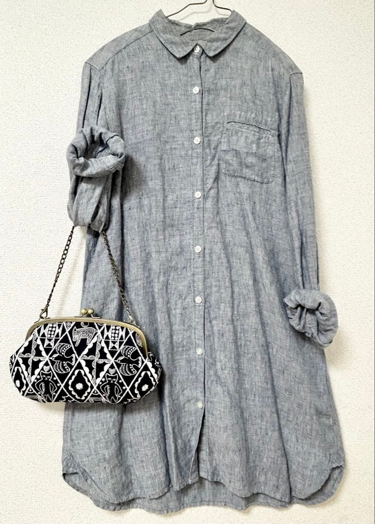 ハンドメイド がま口バッグ ポーチ symphony ネイビー ミナペルホネ