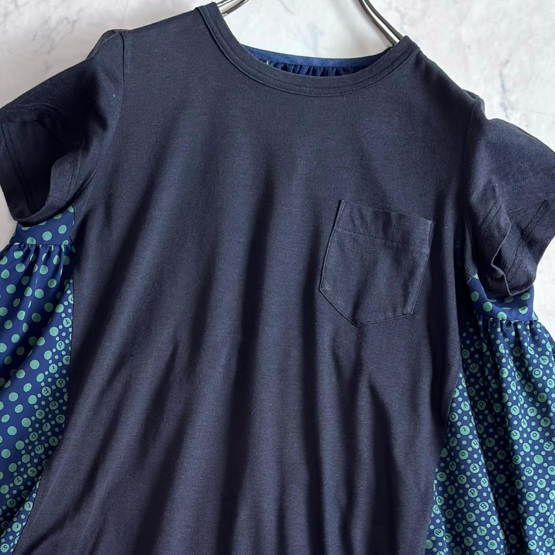 サカイ リネン 切替 半袖カットソー ネイビー サイズ3 ub9