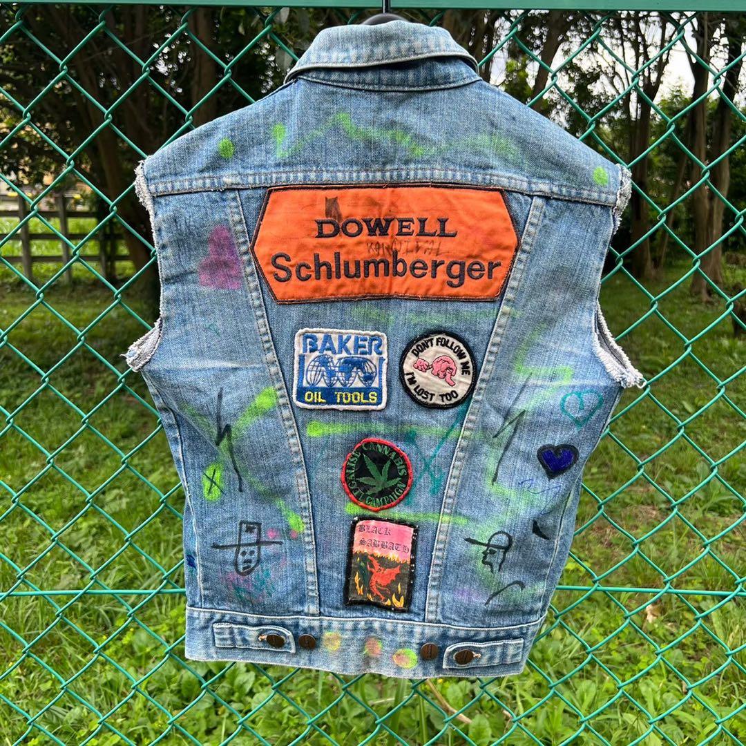 vintage 落書き装飾デニムベスト