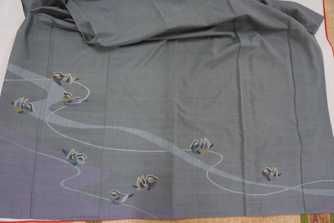 b*r様 オシドリ柄紬の付下げ（単衣仕立て）