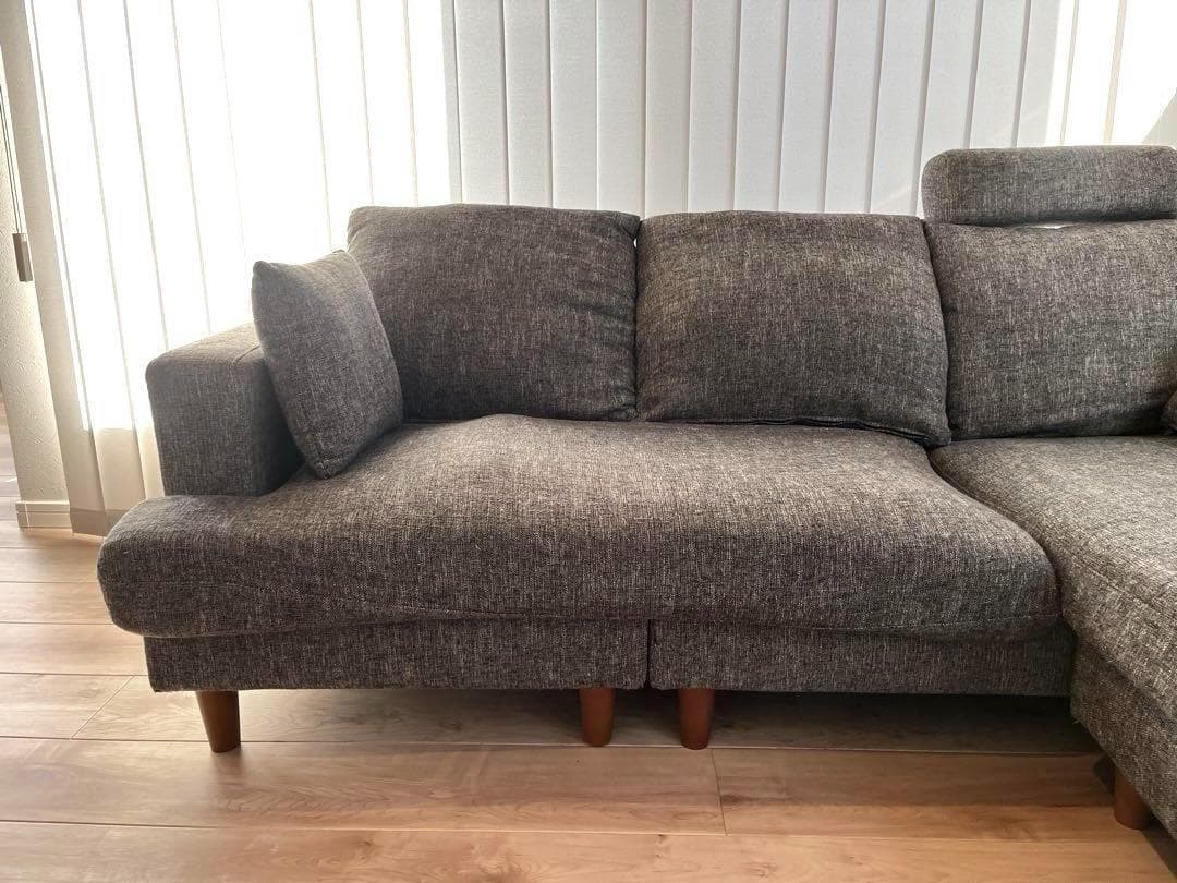 LOWYA 3人掛けカウチソファ　ファブリック/グレー