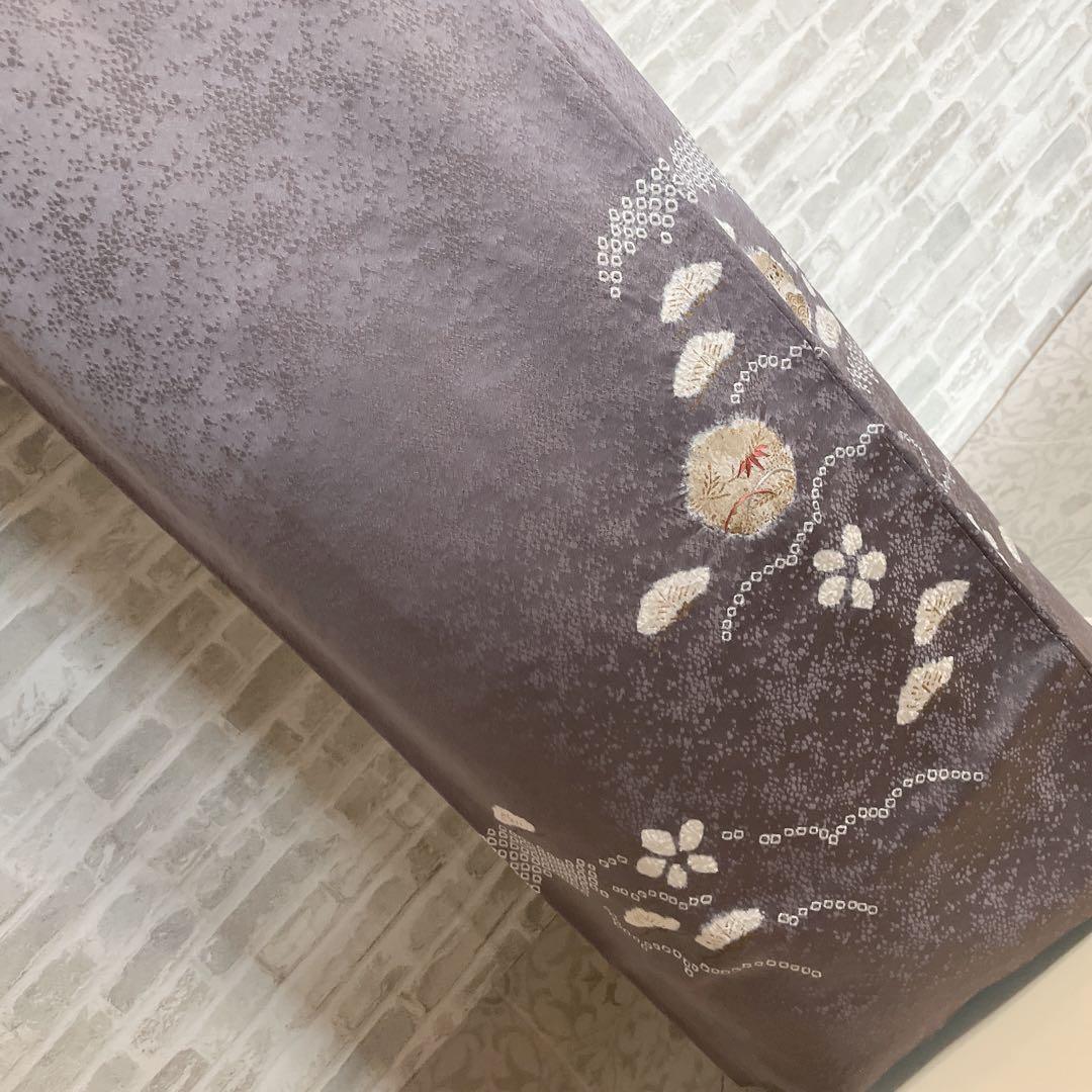 訪問着　フルセット　雪輪　松と梅　鹿の子絞り　金彩加工　手刺繍　着物　Q5