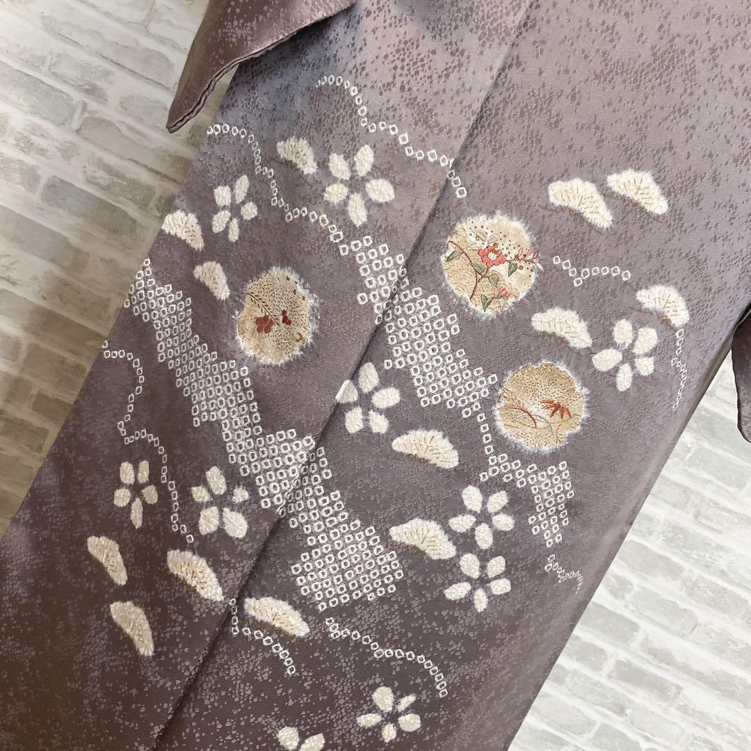 訪問着　フルセット　雪輪　松と梅　鹿の子絞り　金彩加工　手刺繍　着物　Q5