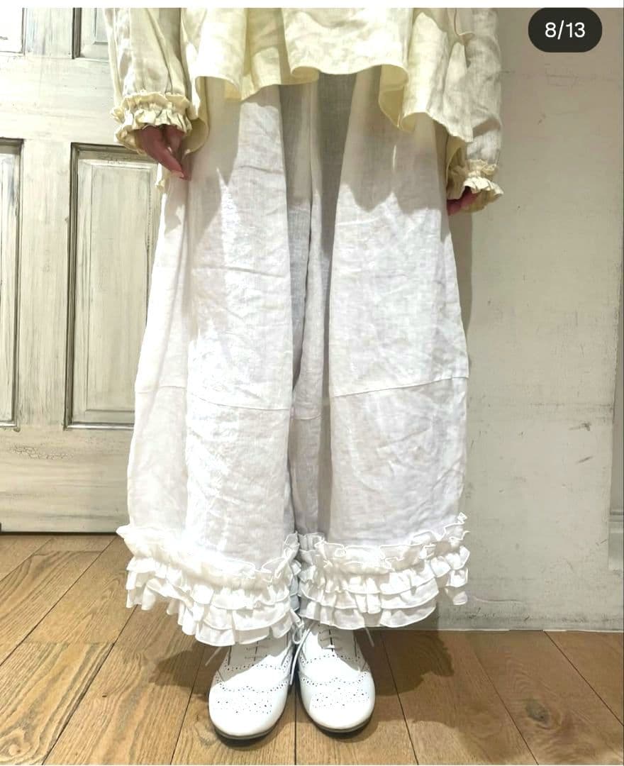 【新品】サマンサモスモス　立川限定　リネン裾フリルコクーンパンツ　オフ