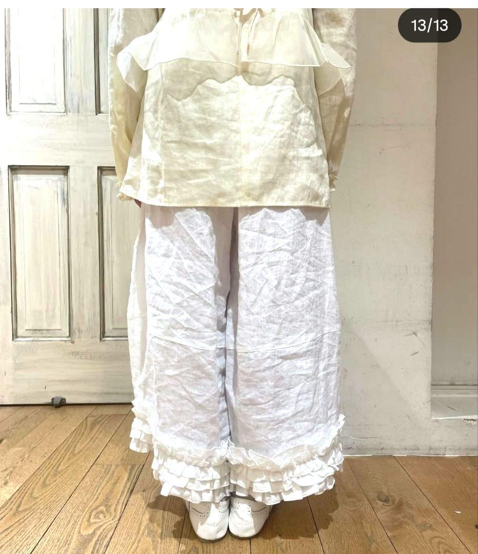 【新品】サマンサモスモス　立川限定　リネン裾フリルコクーンパンツ　オフ