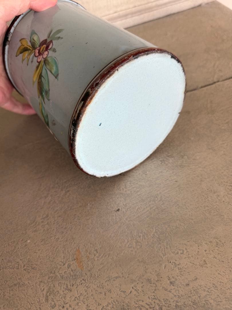 フランスアンティークレアなハンドペイントクリーム色cafeキャニスター