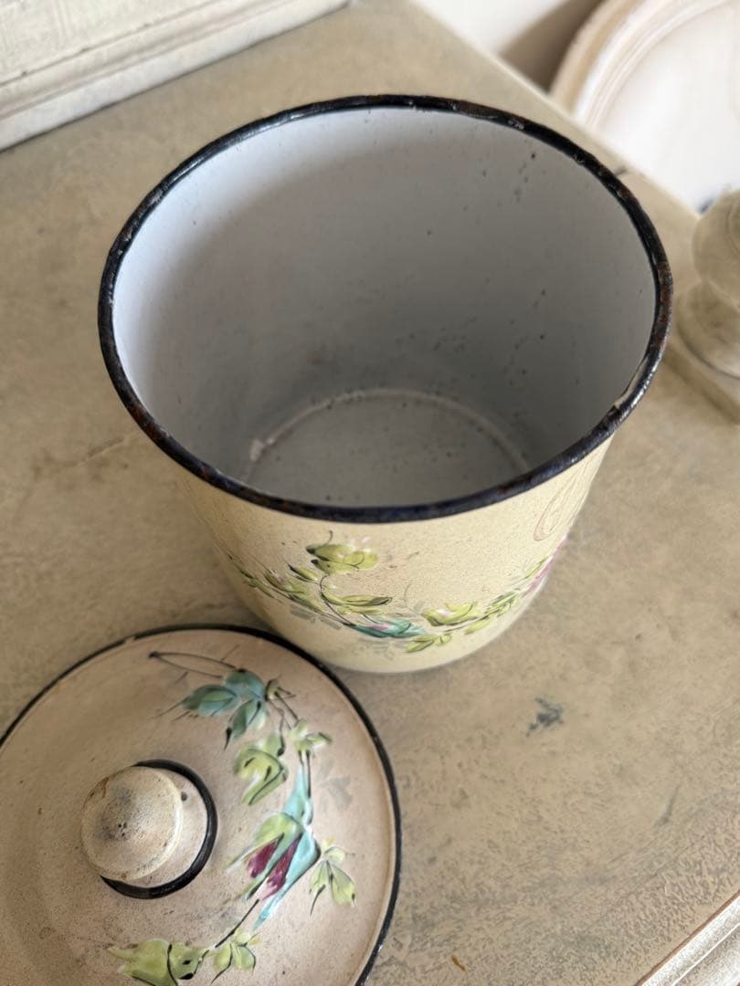 フランスアンティークレアなハンドペイントクリーム色cafeキャニスター