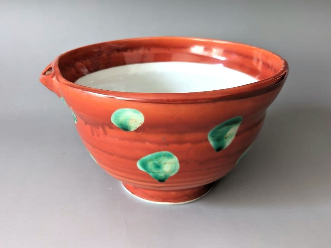 須田菁華 赤彩緑点文 吉字 片口