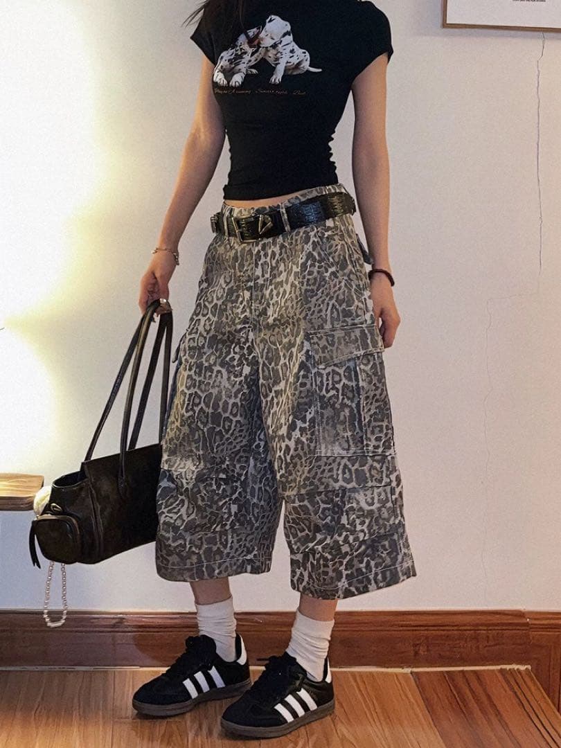 【グランジ】Double D レオパード7部丈カーゴバギーショーツ