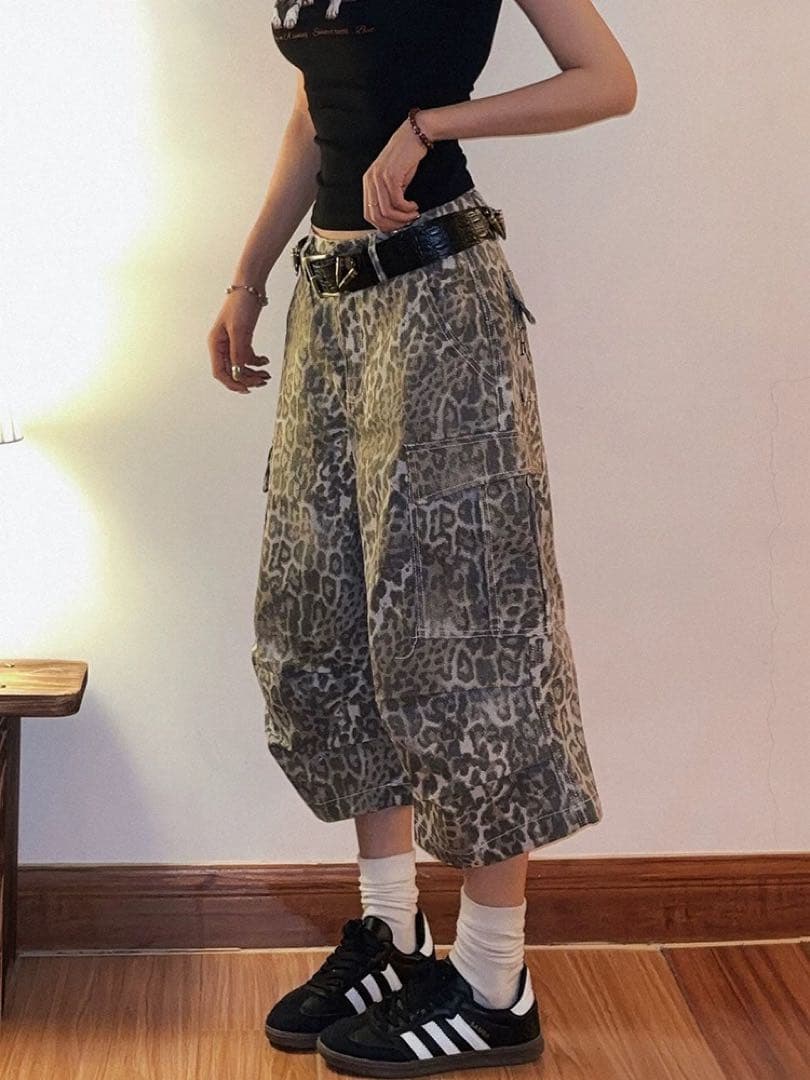 【グランジ】Double D レオパード7部丈カーゴバギーショーツ