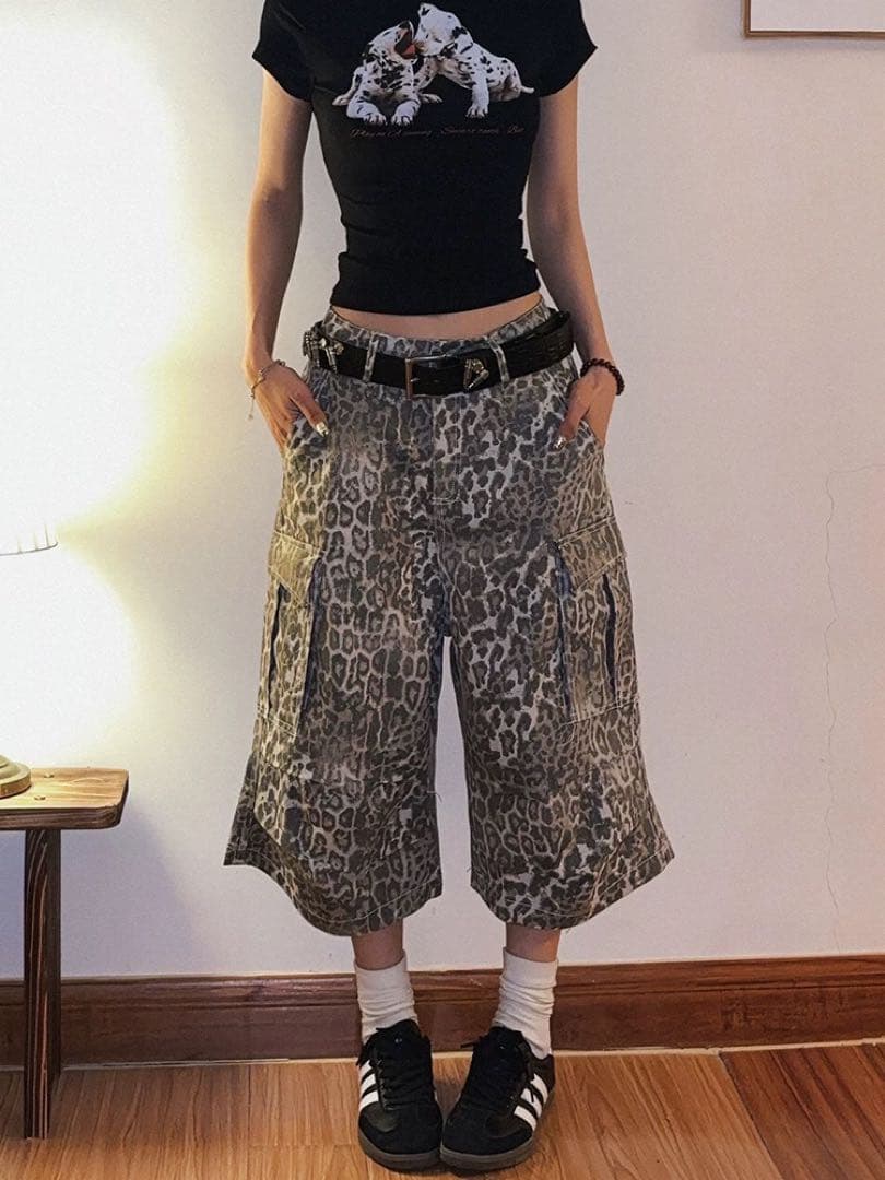 【グランジ】Double D レオパード7部丈カーゴバギーショーツ