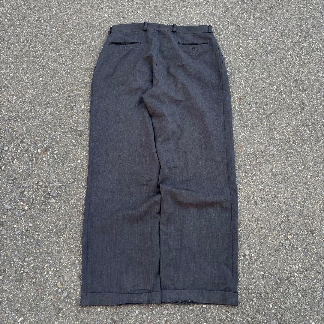 80s カナダ製 レーヨン混 ワイドスラックス 3タック ブラック 絣 フェード