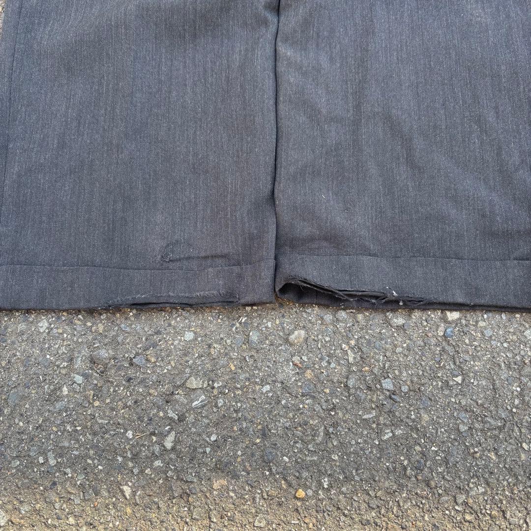 80s カナダ製 レーヨン混 ワイドスラックス 3タック ブラック 絣 フェード