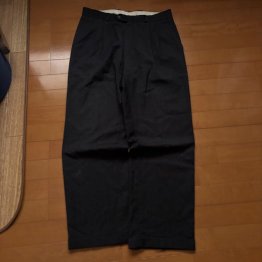 80s カナダ製 レーヨン混 ワイドスラックス 3タック ブラック 絣 フェード