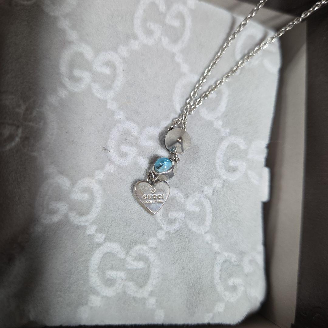 GUCCI ハート型チャーム ネックレス　AG925　ハートブルー