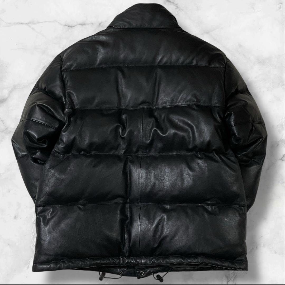 【美品】AVIREX 全面ラムレザー ダウンジャケット ブラック サイズL