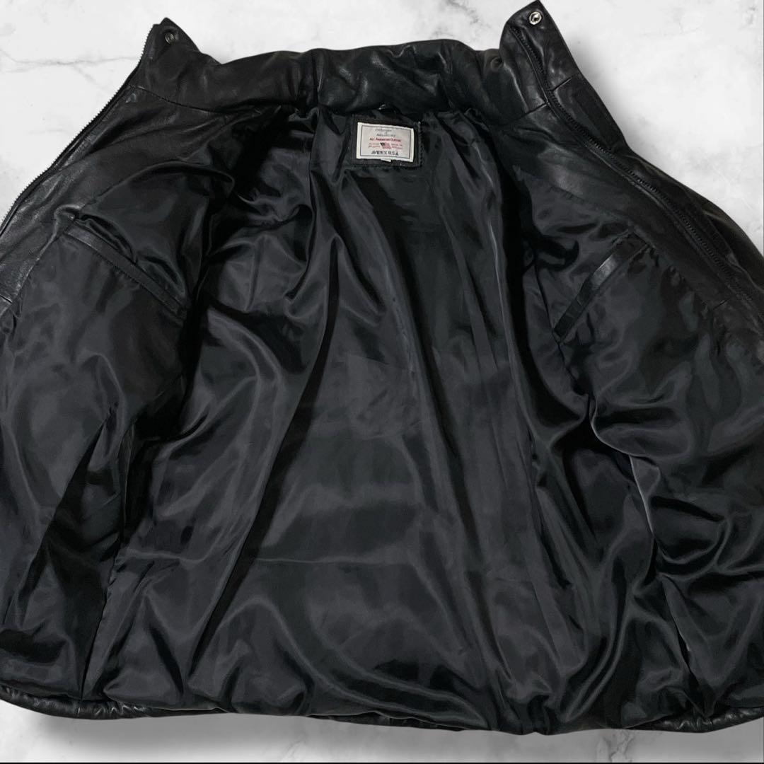 【美品】AVIREX 全面ラムレザー ダウンジャケット ブラック サイズL