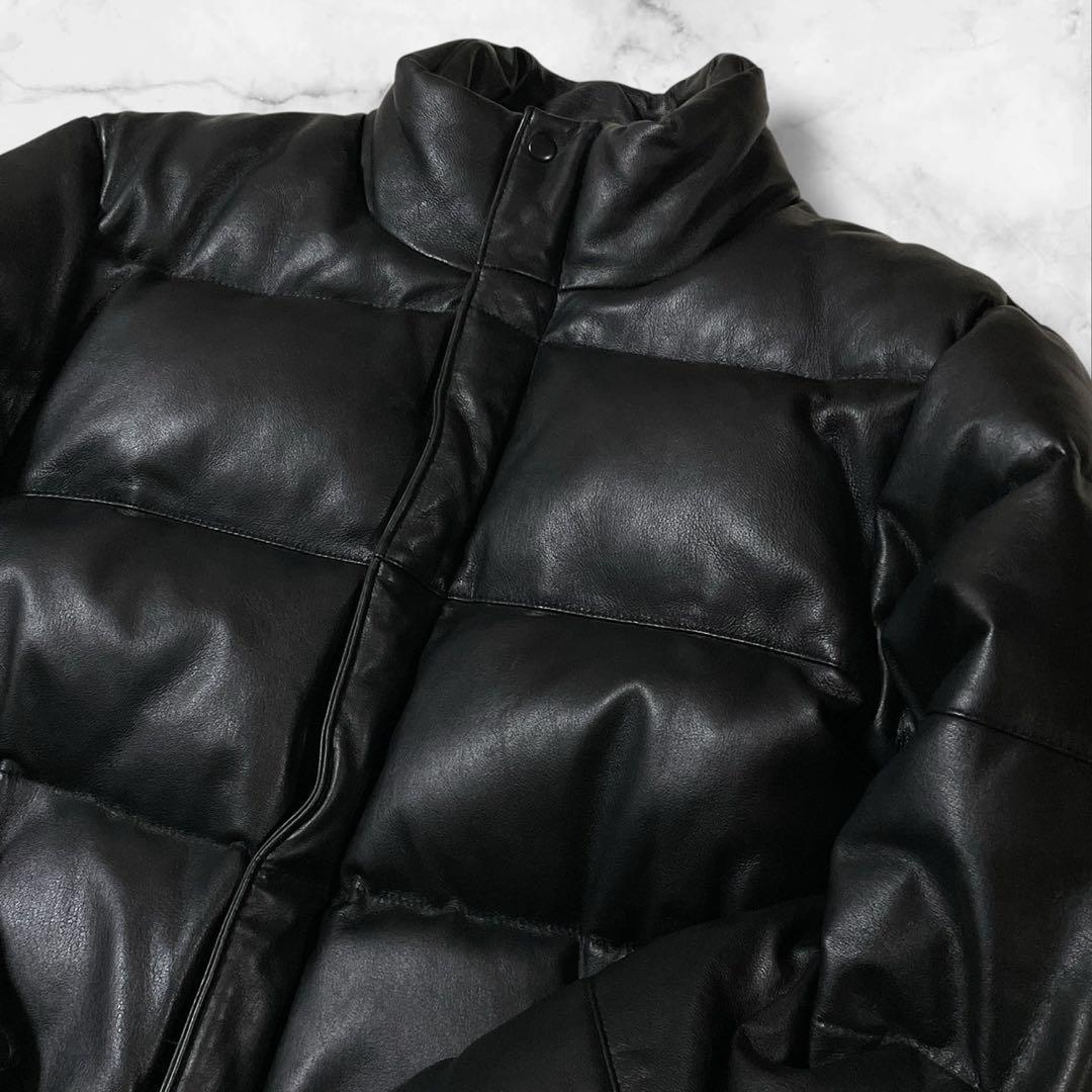 【美品】AVIREX 全面ラムレザー ダウンジャケット ブラック サイズL