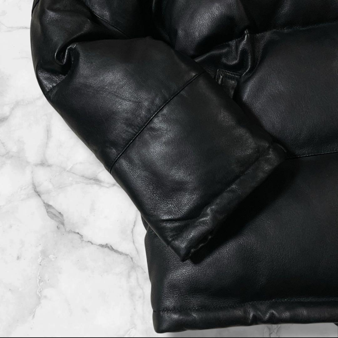 【美品】AVIREX 全面ラムレザー ダウンジャケット ブラック サイズL