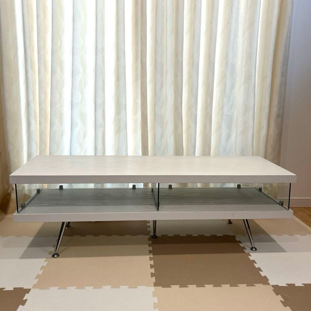 【カメ一】テレビ台 ローボード 幅120cm ホワイト　ガラス　収納つき