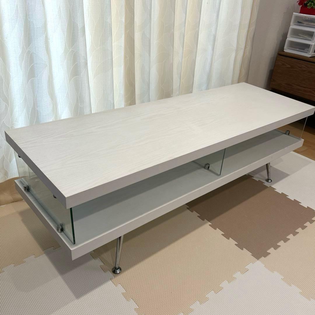 【カメ一】テレビ台 ローボード 幅120cm ホワイト　ガラス　収納つき
